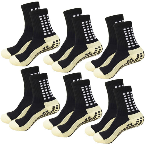 MIHAIR Mens Grip Soccer Socks Anti Slip Athletic Socks Non Slip Football Basketball Socks with Grip Pads 4pcs (6 Pairs black)